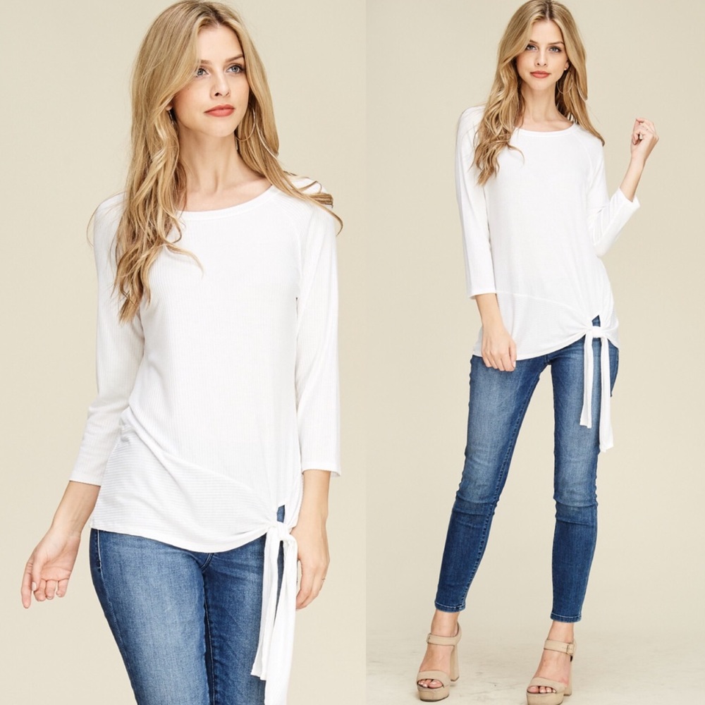 Mid Sleeve Front Twist Knot Top